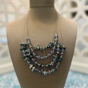 Blue beaded necklace multi-strand